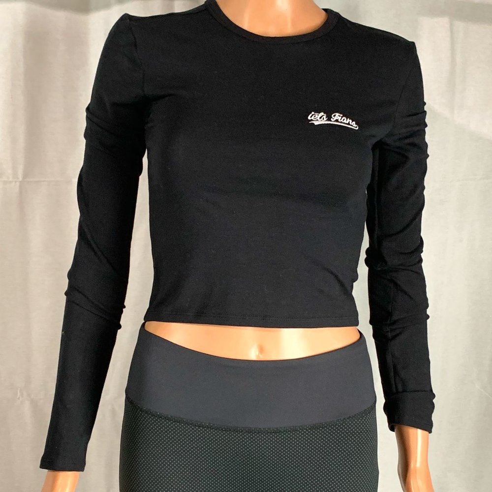 iets frans Long Sleeve Cropped Shirt, Women's Size S, Black